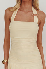 Azure Sun Halterneck Drop Waist Maxi Dress Yellow