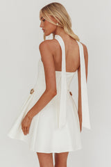 Annora Strapless Gold Button Mini Dress White