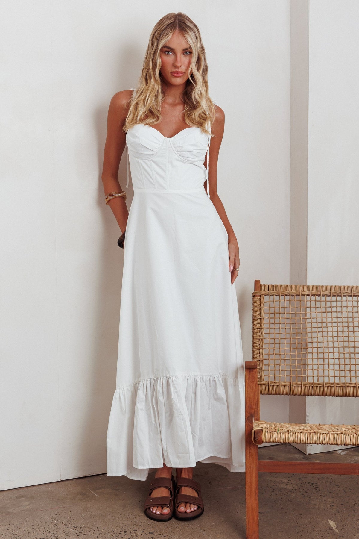 Anntonia Tied Shoulder Maxi Dress White