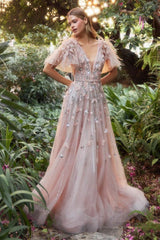 Andrea & Leo A1176 Bell Sleeve Embellish A Line Gown