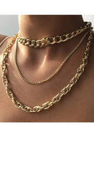 Glam 3 Layered Chains Necklace Set - Gold