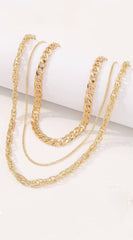 Glam 3 Layered Chains Necklace Set - Gold